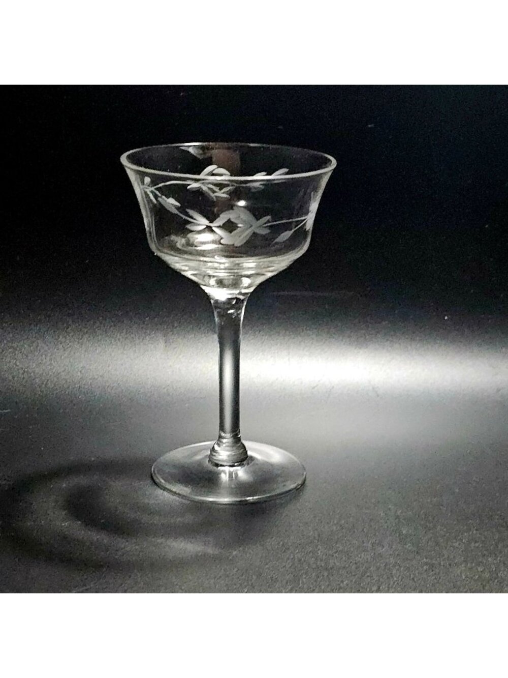 Deco Rose Champagne Coupe 5.5" glasses etched cocktail romantic elegance